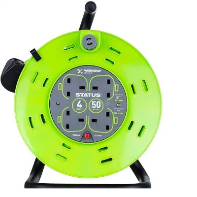 Status 50 Mtr  13 amp - 4 Socket Cable Reel with Thermal Cut Out