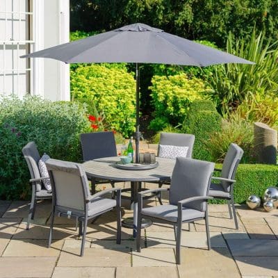 LG Turin 6 Seat Dining Set with Lazy Susan and 2.5m Parasol