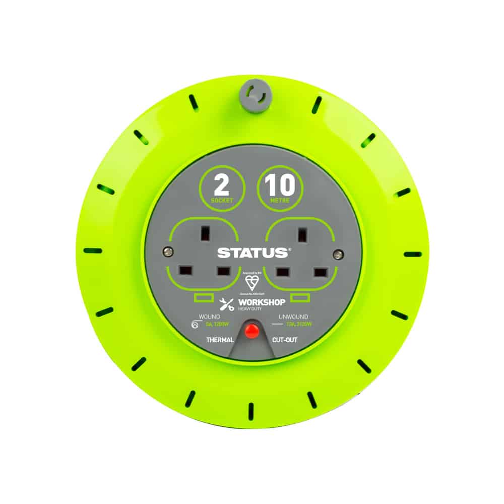 Status 10 Metre Extension  Reel - 13 amp - 2 Socket Outlet with Thermal Cut Out
