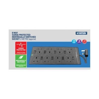 Status 8 way - 2 Metre- Extension Socket - Individually Switched