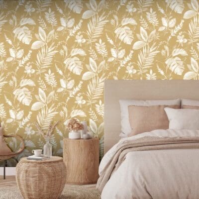 Muriva Tane Leaf Mustard Cream Wallpaper