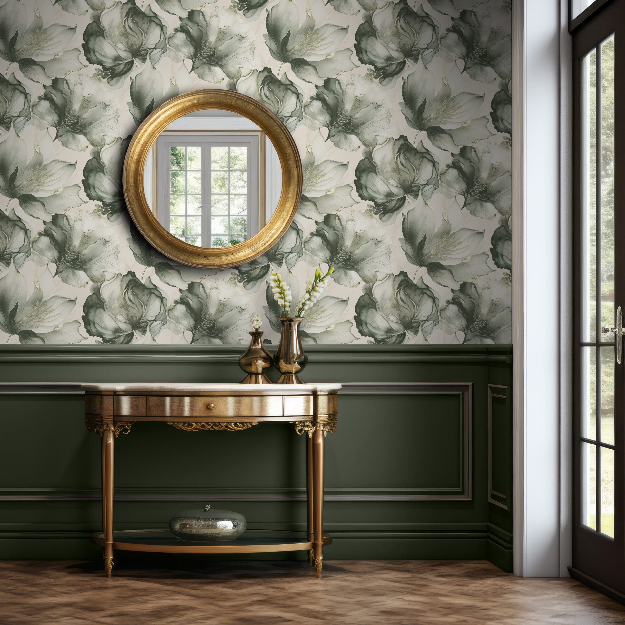 Elysian Floral Green & Gold Wallpaper - Image 2