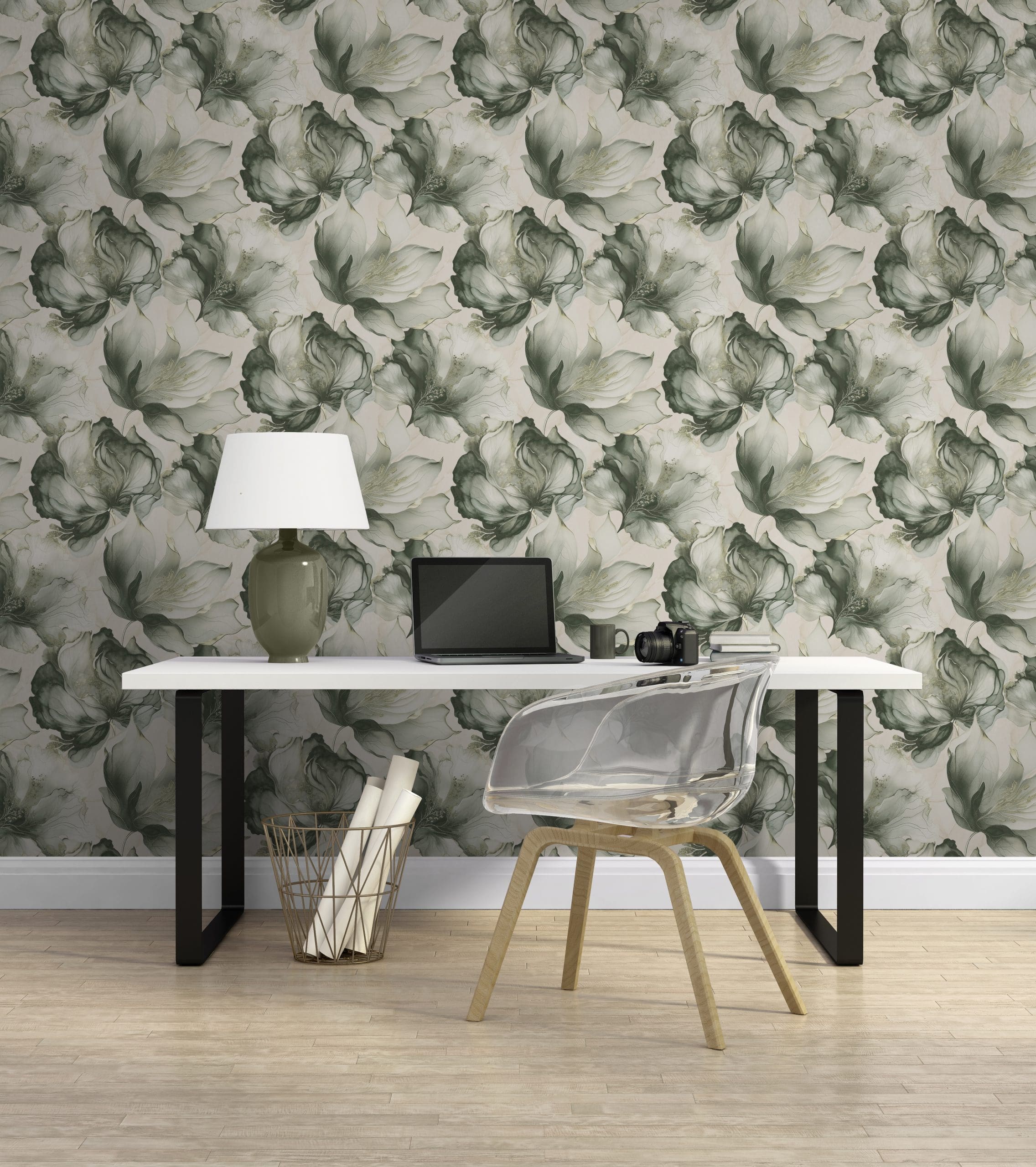 Elysian Floral Green & Gold Wallpaper