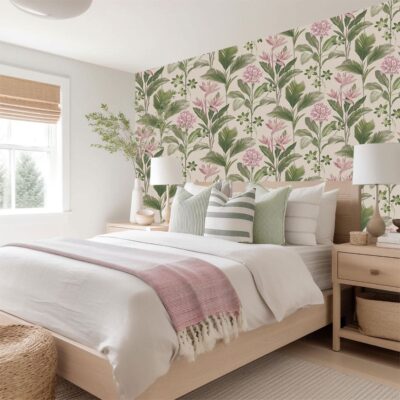 Oliana Floral Green Pink Wallpaper