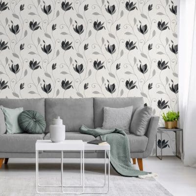 Synergy Floral Black Wallpaper