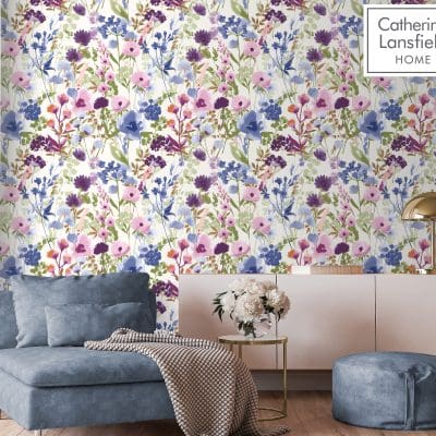 Countryside Floral Pink & Blue Wallpaper