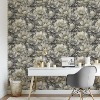 Aminah Floral Charcoal & Gold Wallpaper