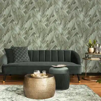 Gianni Leaf Khaki Green Wallpaper