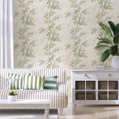 Bridget Floral Cream Sage Wallpaper