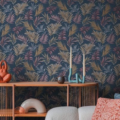 Cosmo Fearn Leaf Blue Wallpaper
