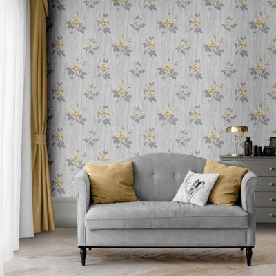 Oleana Floral Ochre & Grey Wallpaper