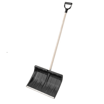 Black snow shovel with wooden