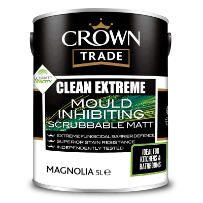 Crown Trade Clean Extreme Mould Inhibiting Scrubbable Matt Magnolia 5L