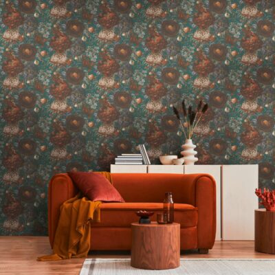 Mandalay Floral Orange Wallpaper