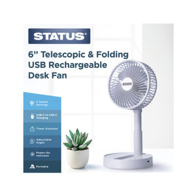 Status 6" Telescopic Folding Rechargeable USB Desk Fan