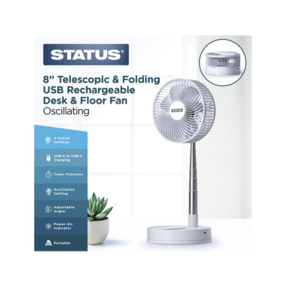 Status 8" Telescopic Rechargeable USB Desk Fan