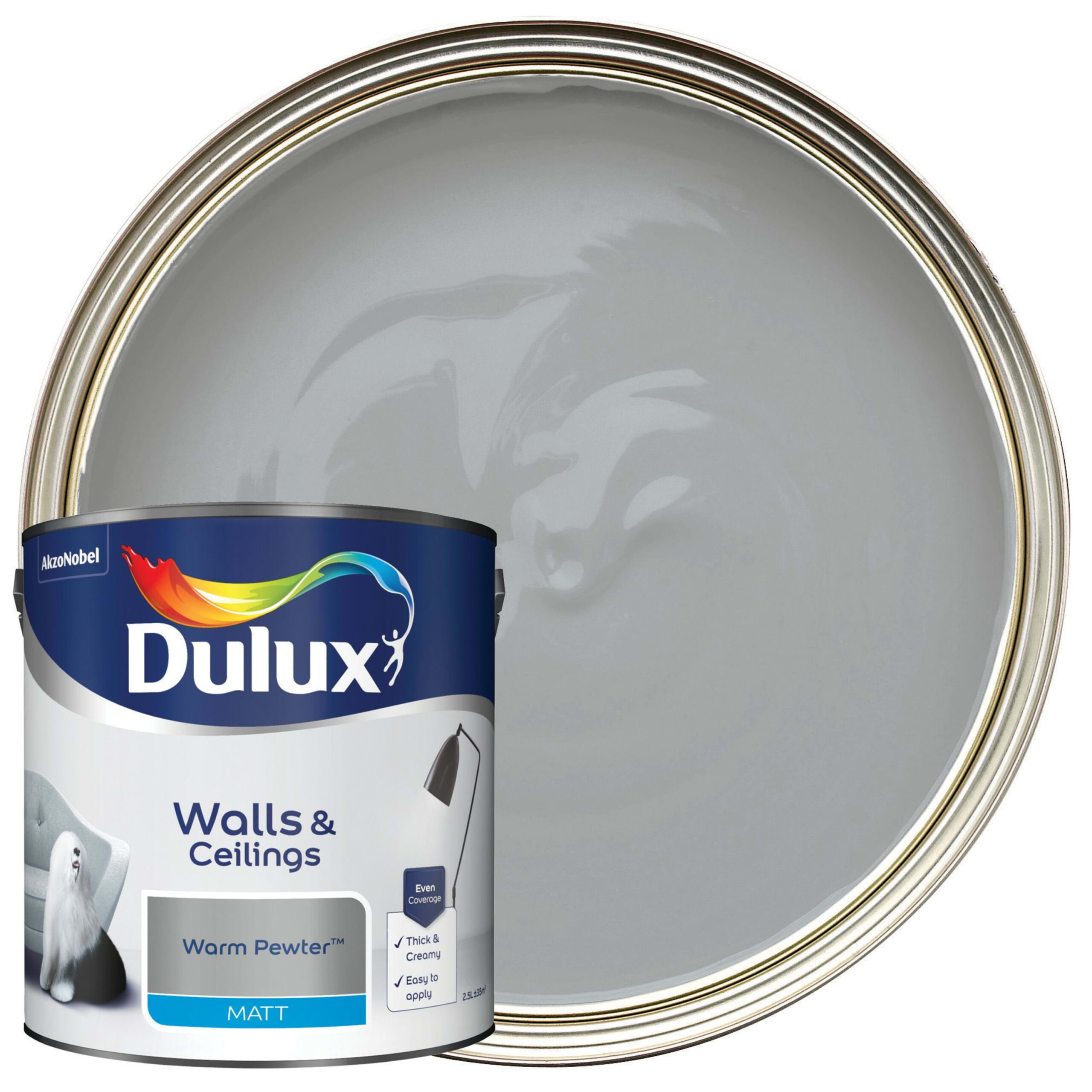 Dulux Matt Emulsion Paint - Warm Pewter 2.5L 1 Dulux Matt Emulsion Paint - Warm Pewter 2.5L