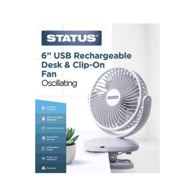 Status 6" Clip On Rechargeable USB Fan